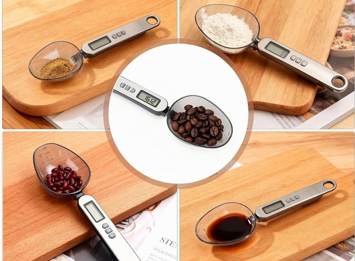 Löffelwaage Digital Messbar 500G/0,1G 2 Größen Löffelköpfen Löffelwaage Digitaler Messlöffel Digitaler Measuring Spoon Multifunktionale Messlöffel Digital Mehrere Maßeinheiten Silberne Edelstahlfront